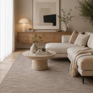 Nordvik Mörkbeige – Handvävd Ullmatta