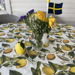 Textilvaxduk Citron fjäril Rund 180cm med kantband